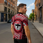 St Kilda Football Club Zipper Polo Shirt Indigenous Monochrome Dot Art Mascot Style