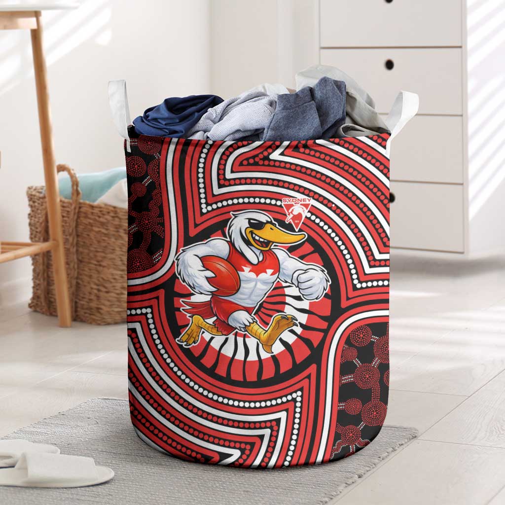 Sydney Swans Laundry Basket Indigenous Monochrome Dot Art Mascot Style