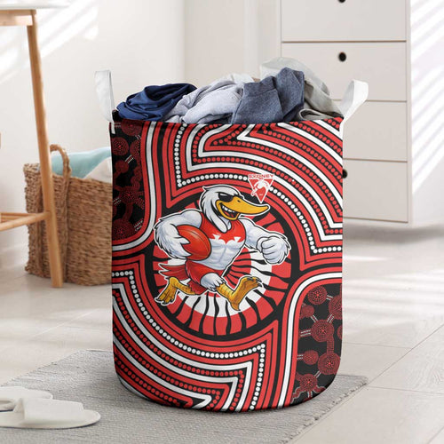 Sydney Swans Laundry Basket Indigenous Monochrome Dot Art Mascot Style