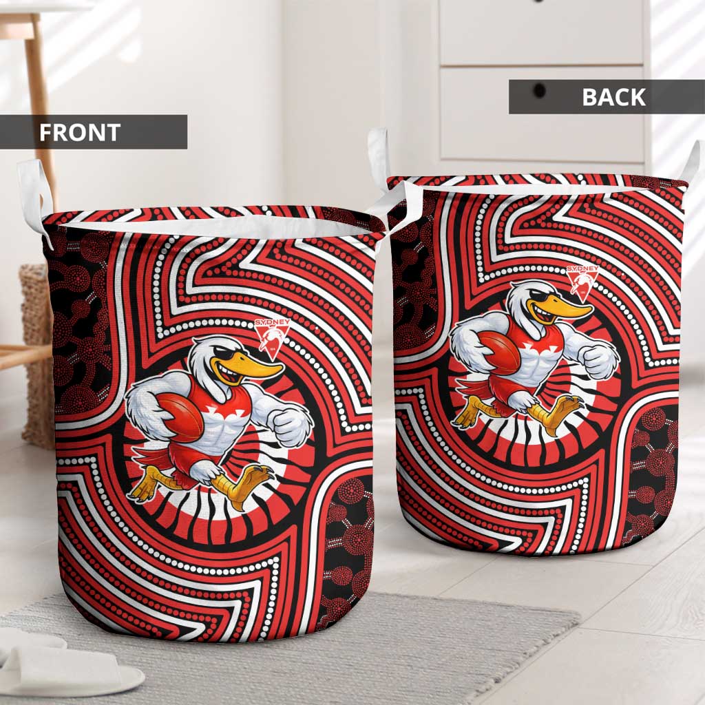 Sydney Swans Laundry Basket Indigenous Monochrome Dot Art Mascot Style