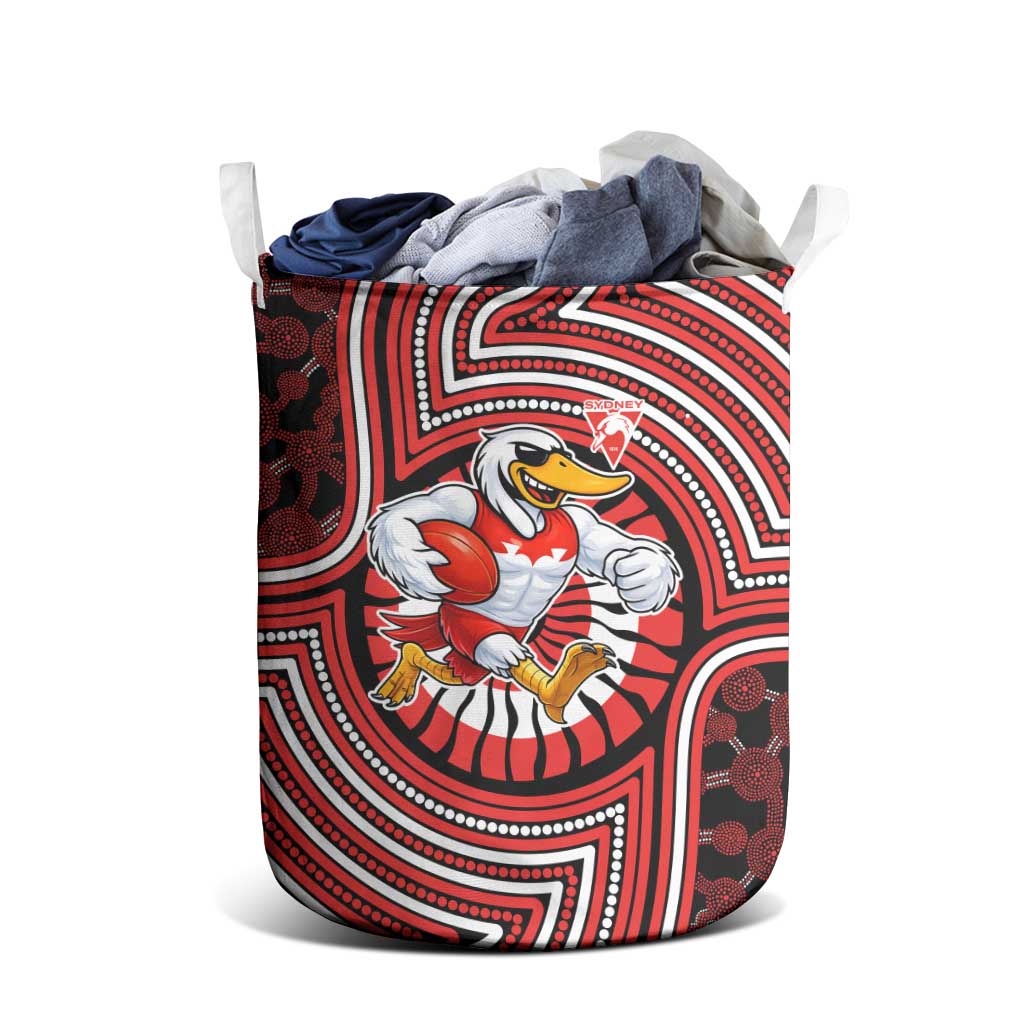 Sydney Swans Laundry Basket Indigenous Monochrome Dot Art Mascot Style