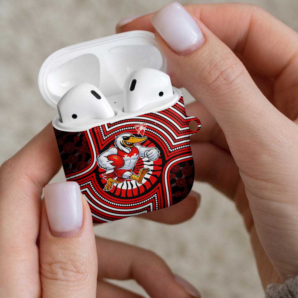 Sydney Swans AirPods Case Indigenous Monochrome Dot Art Mascot Style