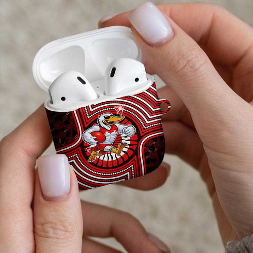 Sydney Swans AirPods Case Indigenous Monochrome Dot Art Mascot Style