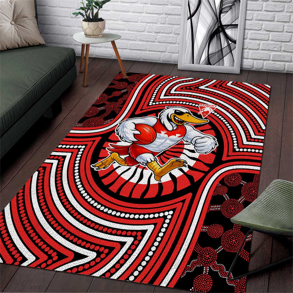 Sydney Swans Area Rug Indigenous Monochrome Dot Art Mascot Style