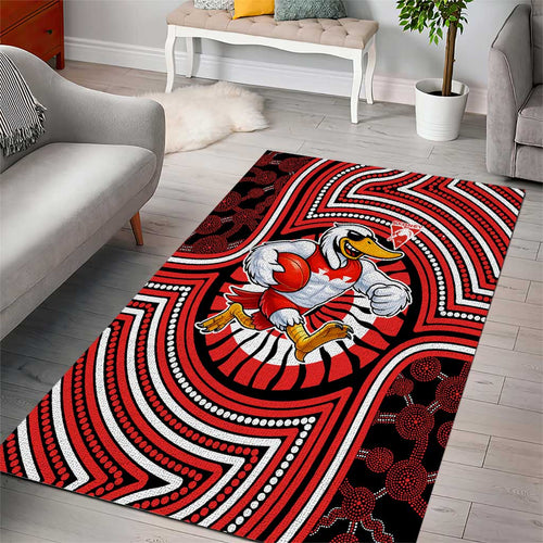 Sydney Swans Area Rug Indigenous Monochrome Dot Art Mascot Style