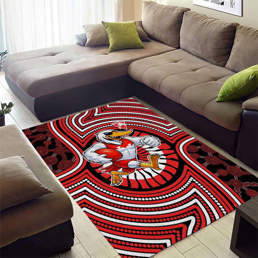 Sydney Swans Area Rug Indigenous Monochrome Dot Art Mascot Style