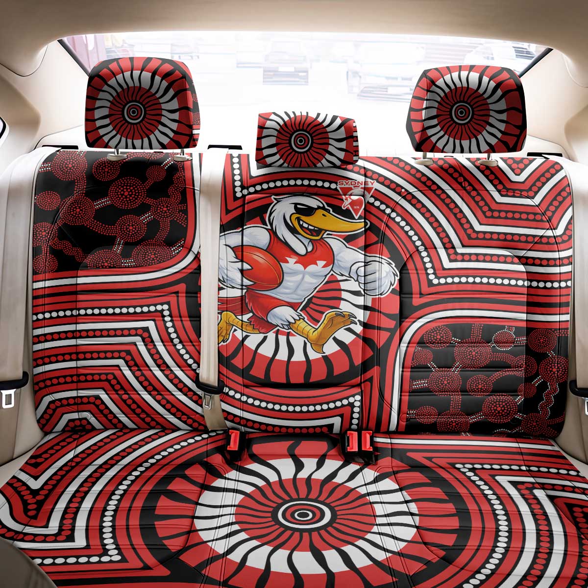 Sydney Swans Back Car Seat Cover Indigenous Monochrome Dot Art Mascot Style