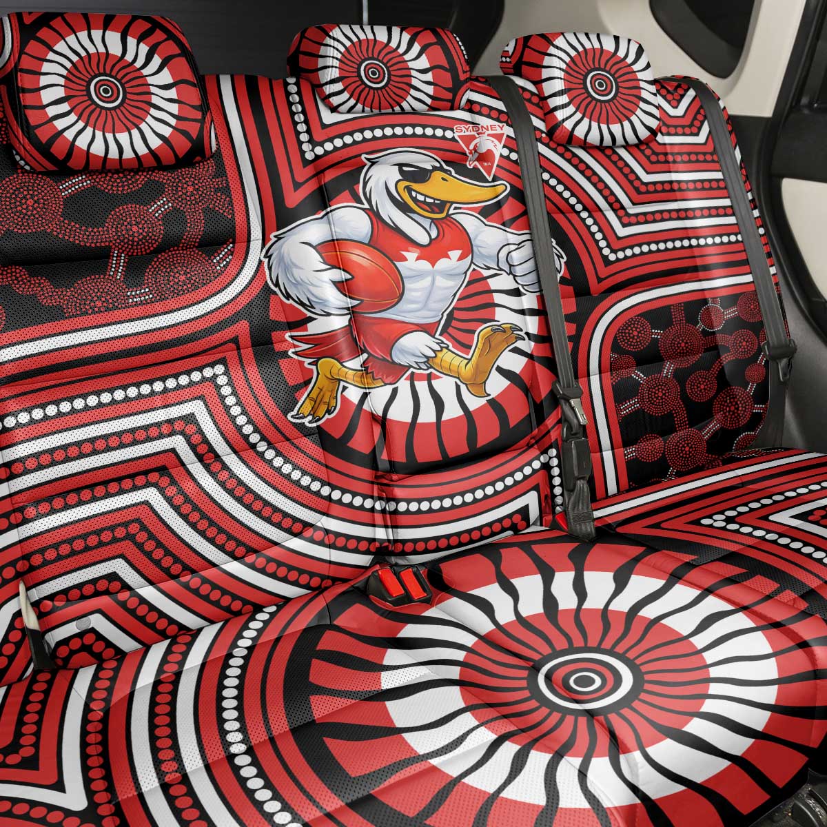 Sydney Swans Back Car Seat Cover Indigenous Monochrome Dot Art Mascot Style