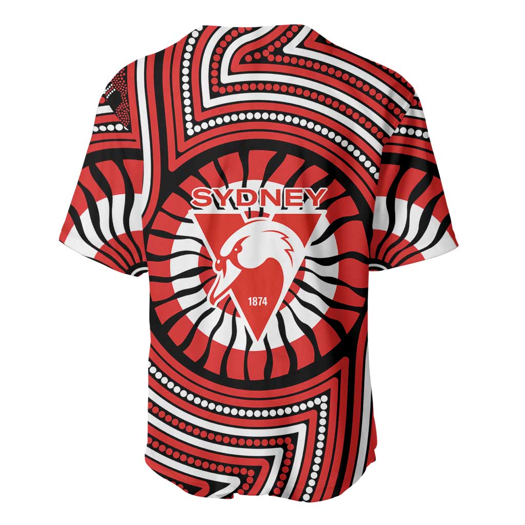 Sydney Swans Baseball Jersey Indigenous Monochrome Dot Art Mascot Style