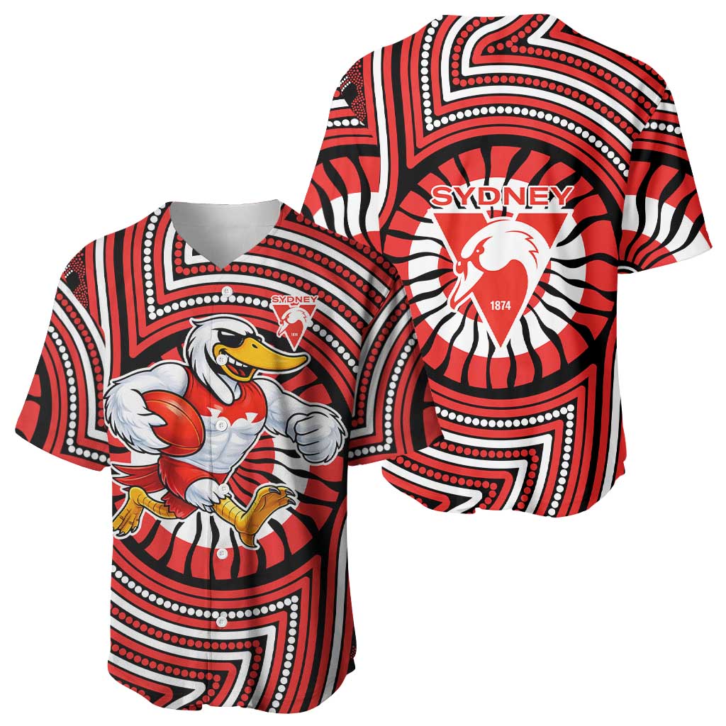Sydney Swans Baseball Jersey Indigenous Monochrome Dot Art Mascot Style