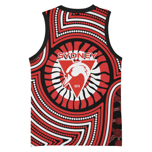 Sydney Swans Basketball Jersey Indigenous Monochrome Dot Art Mascot Style