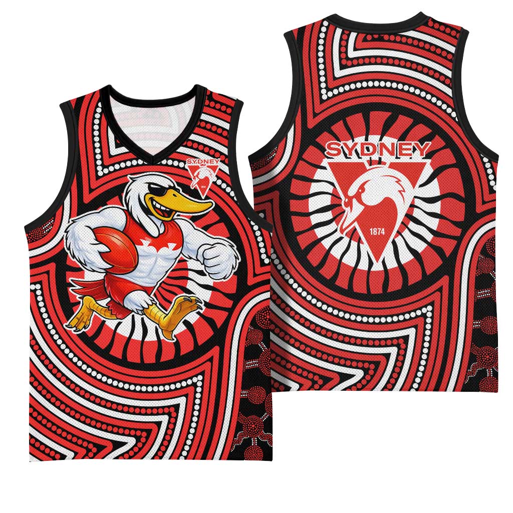 Sydney Swans Basketball Jersey Indigenous Monochrome Dot Art Mascot Style