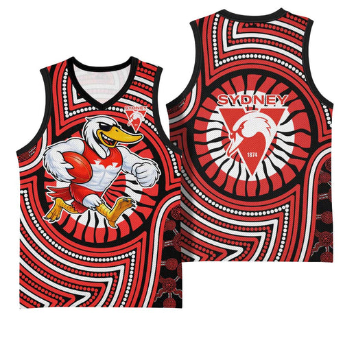 Sydney Swans Basketball Jersey Indigenous Monochrome Dot Art Mascot Style