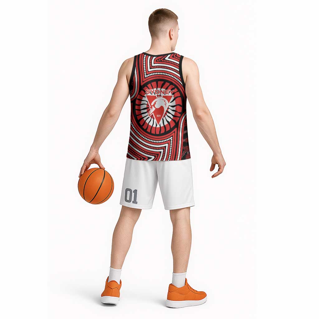 Sydney Swans Basketball Jersey Indigenous Monochrome Dot Art Mascot Style