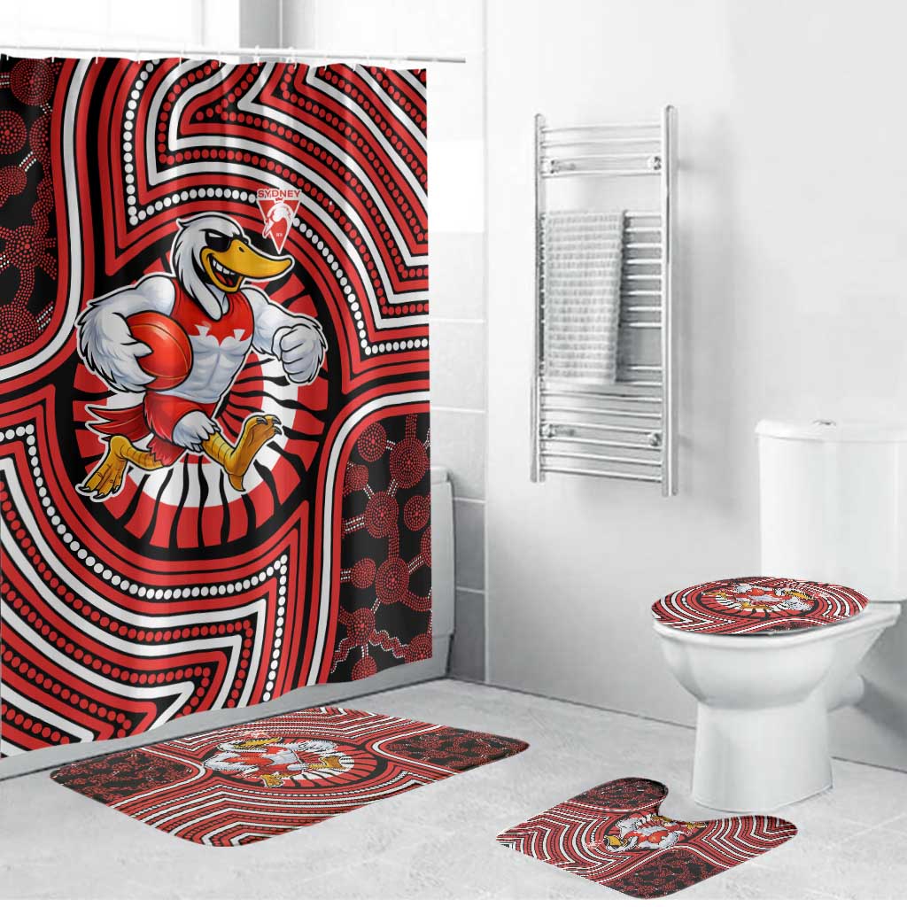 Sydney Swans Bathroom Set Indigenous Monochrome Dot Art Mascot Style