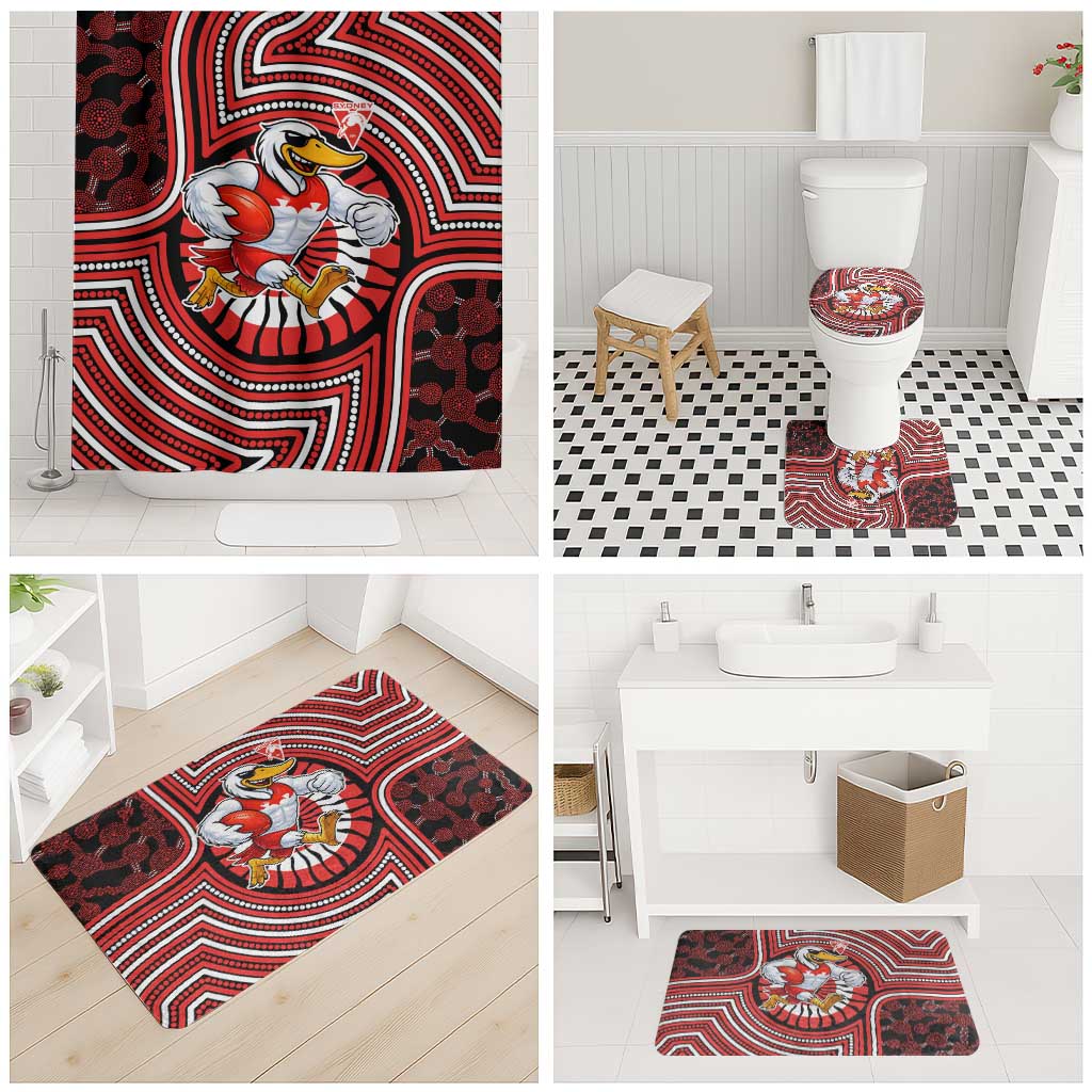 Sydney Swans Bathroom Set Indigenous Monochrome Dot Art Mascot Style