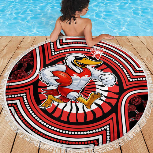 Sydney Swans Beach Blanket Indigenous Monochrome Dot Art Mascot Style