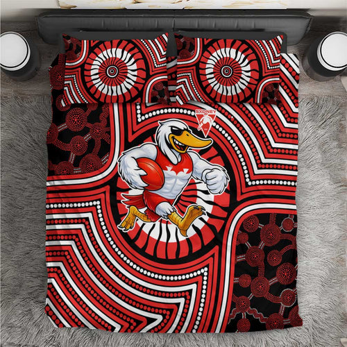 Sydney Swans Bedding Set Indigenous Monochrome Dot Art Mascot Style