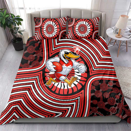 Sydney Swans Bedding Set Indigenous Monochrome Dot Art Mascot Style