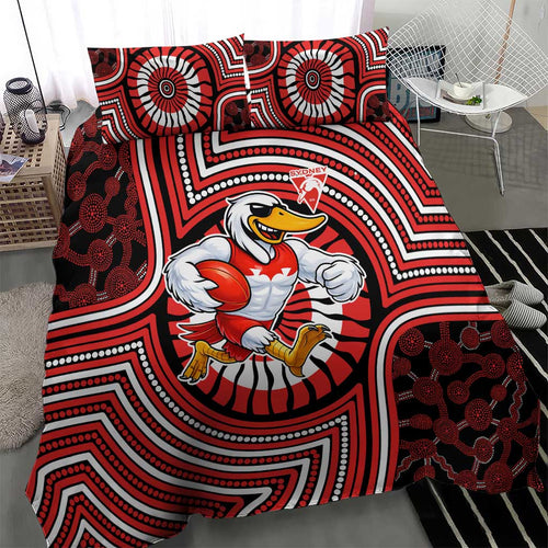 Sydney Swans Bedding Set Indigenous Monochrome Dot Art Mascot Style