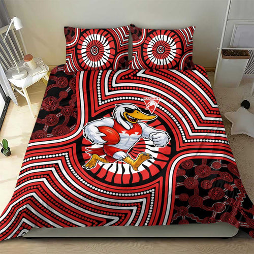Sydney Swans Bedding Set Indigenous Monochrome Dot Art Mascot Style