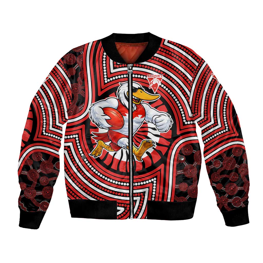 Sydney Swans Bomber Jacket Indigenous Monochrome Dot Art Mascot Style