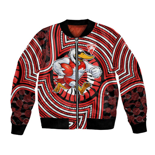Sydney Swans Bomber Jacket Indigenous Monochrome Dot Art Mascot Style