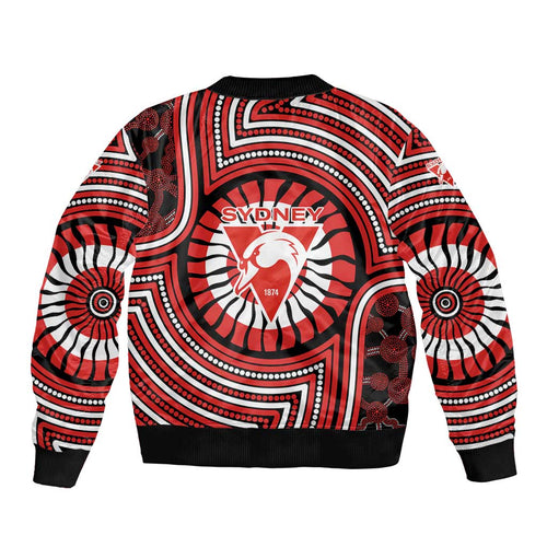 Sydney Swans Bomber Jacket Indigenous Monochrome Dot Art Mascot Style