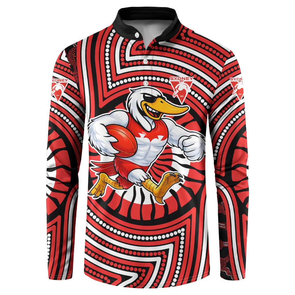 Sydney Swans Button Sweatshirt Indigenous Monochrome Dot Art Mascot Style