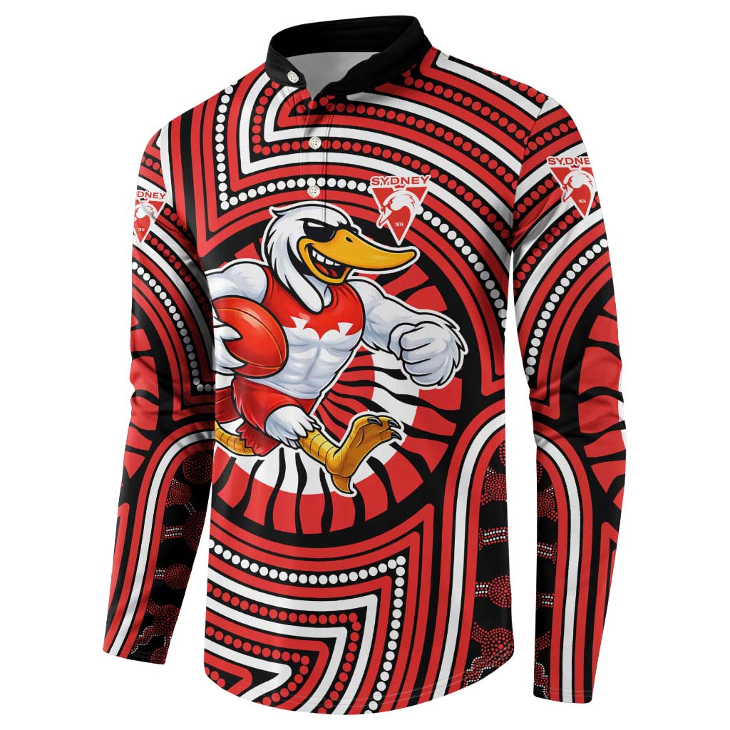 Sydney Swans Button Sweatshirt Indigenous Monochrome Dot Art Mascot Style