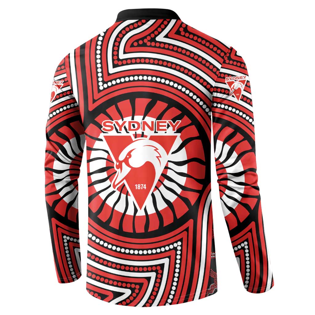 Sydney Swans Button Sweatshirt Indigenous Monochrome Dot Art Mascot Style