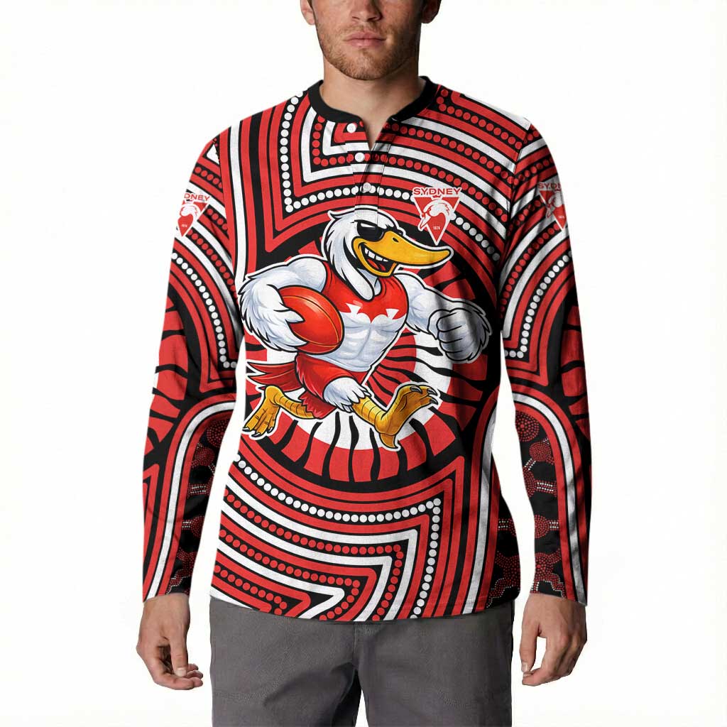 Sydney Swans Button Sweatshirt Indigenous Monochrome Dot Art Mascot Style