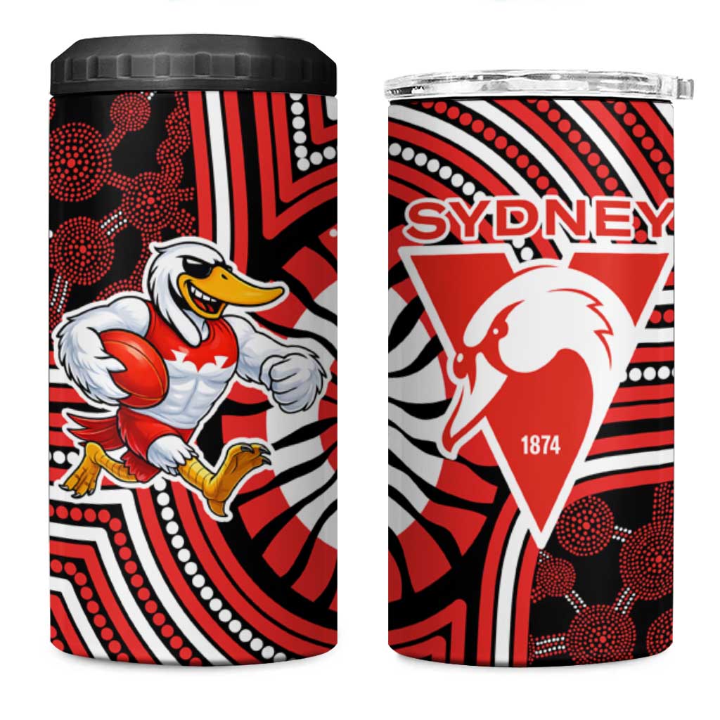 Sydney Swans 4 in 1 Can Cooler Tumbler Indigenous Monochrome Dot Art Mascot Style