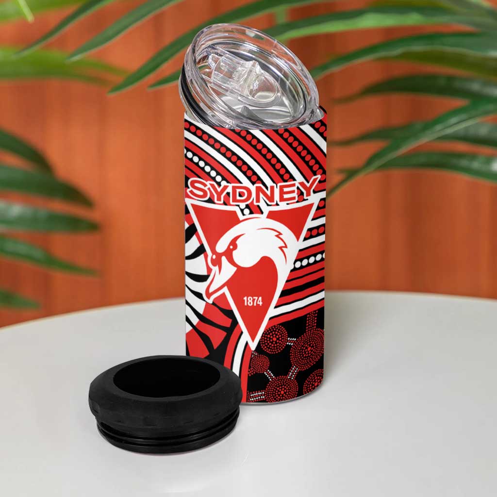 Sydney Swans 4 in 1 Can Cooler Tumbler Indigenous Monochrome Dot Art Mascot Style