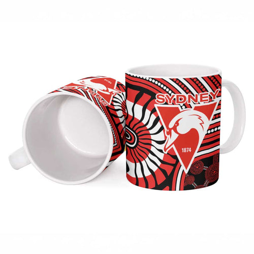Sydney Swans Ceramic Mug Indigenous Monochrome Dot Art Mascot Style