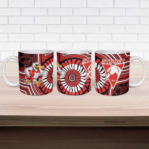 Sydney Swans Ceramic Mug Indigenous Monochrome Dot Art Mascot Style