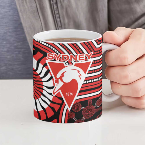 Sydney Swans Ceramic Mug Indigenous Monochrome Dot Art Mascot Style