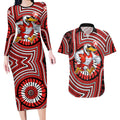 Sydney Swans Couples Matching Long Sleeve Bodycon Dress and Hawaiian Shirt Indigenous Monochrome Dot Art Mascot Style