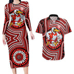 Sydney Swans Couples Matching Long Sleeve Bodycon Dress and Hawaiian Shirt Indigenous Monochrome Dot Art Mascot Style