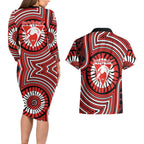 Sydney Swans Couples Matching Long Sleeve Bodycon Dress and Hawaiian Shirt Indigenous Monochrome Dot Art Mascot Style