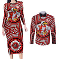Sydney Swans Couples Matching Long Sleeve Bodycon Dress and Long Sleeve Button Shirt Indigenous Monochrome Dot Art Mascot Style