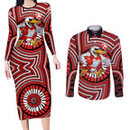 Sydney Swans Couples Matching Long Sleeve Bodycon Dress and Long Sleeve Button Shirt Indigenous Monochrome Dot Art Mascot Style