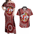 Sydney Swans Couples Matching Off Shoulder Maxi Dress and Hawaiian Shirt Indigenous Monochrome Dot Art Mascot Style