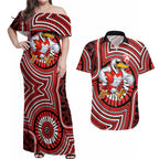 Sydney Swans Couples Matching Off Shoulder Maxi Dress and Hawaiian Shirt Indigenous Monochrome Dot Art Mascot Style