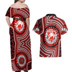 Sydney Swans Couples Matching Off Shoulder Maxi Dress and Hawaiian Shirt Indigenous Monochrome Dot Art Mascot Style