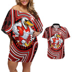 Sydney Swans Couples Matching Off Shoulder Short Dress and Hawaiian Shirt Indigenous Monochrome Dot Art Mascot Style
