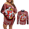 Sydney Swans Couples Matching Off Shoulder Short Dress and Long Sleeve Button Shirt Indigenous Monochrome Dot Art Mascot Style