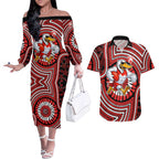 Sydney Swans Couples Matching Off The Shoulder Long Sleeve Dress and Hawaiian Shirt Indigenous Monochrome Dot Art Mascot Style