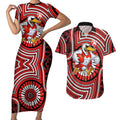 Sydney Swans Couples Matching Short Sleeve Bodycon Dress and Hawaiian Shirt Indigenous Monochrome Dot Art Mascot Style