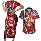 Sydney Swans Couples Matching Short Sleeve Bodycon Dress and Hawaiian Shirt Indigenous Monochrome Dot Art Mascot Style